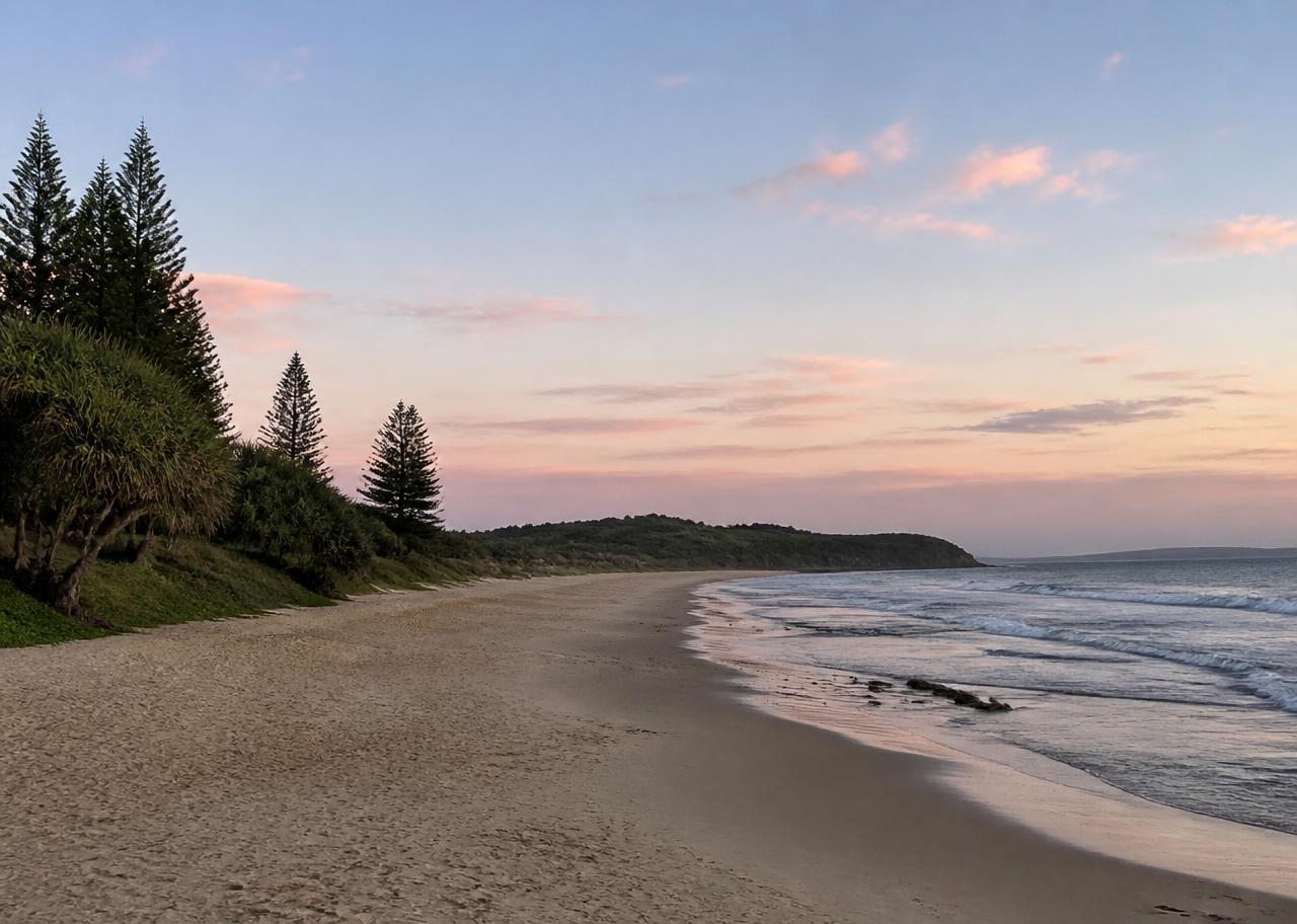 Kingscliff Beach at sunrise looking toward the headland